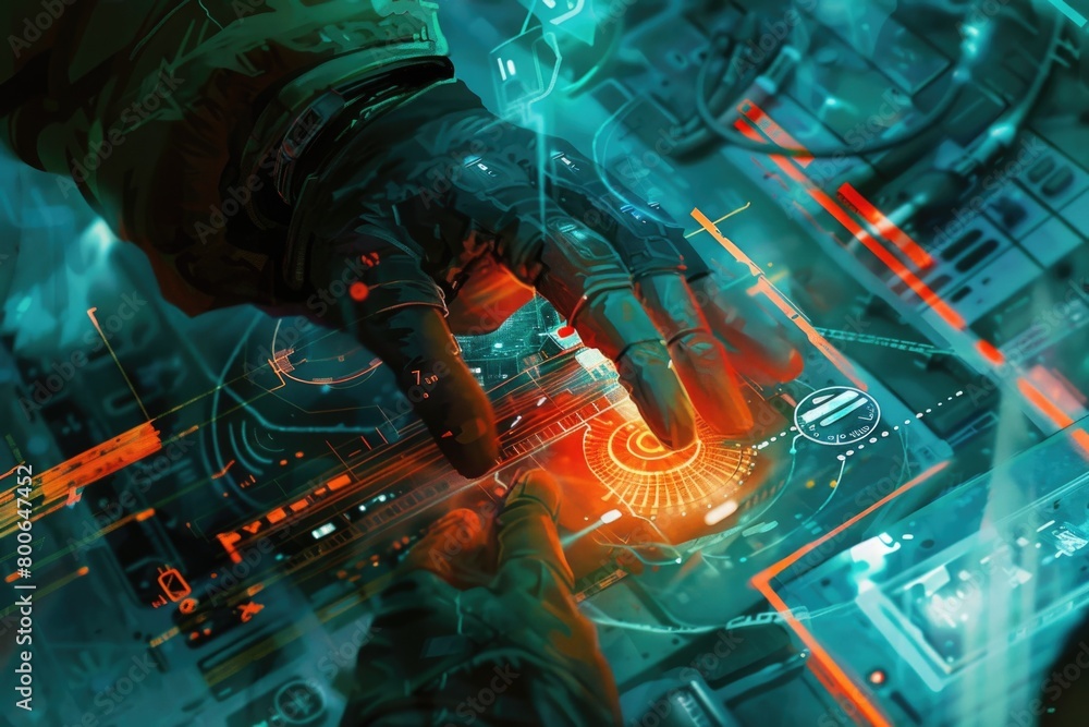 Poster a person holding a futuristic device, suitable for technology concepts