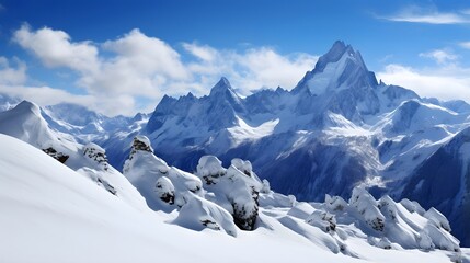 Panoramic view of Mont Blanc in winter, Chamonix, France