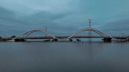 Aerial drone view of modern Enneus Heerma Bridge Amsterdam Netherlands
