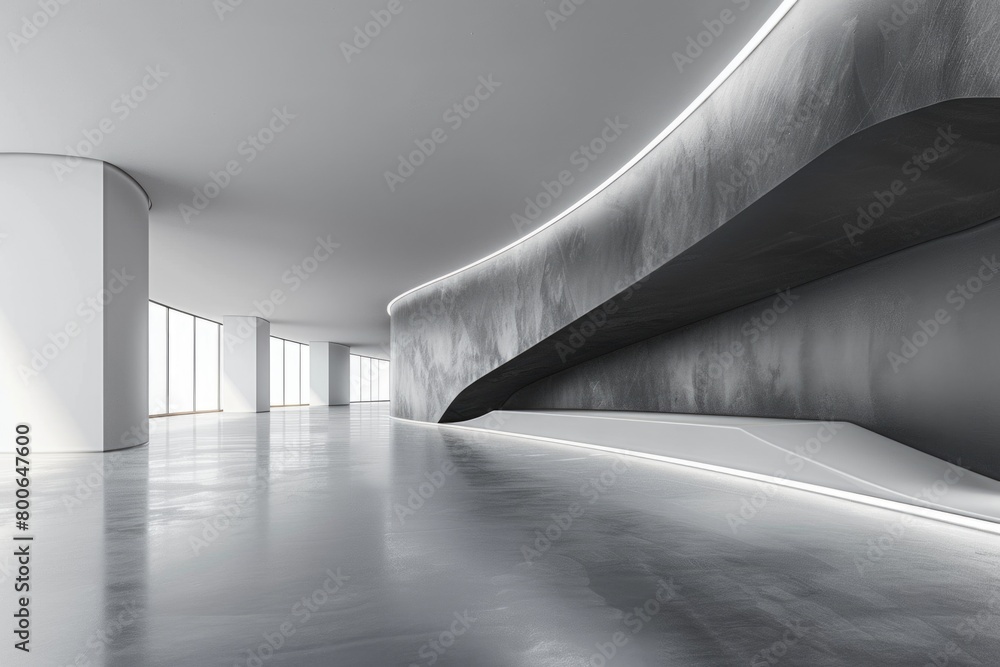 Aufkleber A simple image of an empty room with concrete walls and a curved ceiling. Suitable for architectural and interior design projects