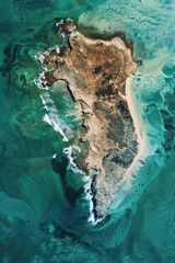 A stunning aerial shot of a sandy island in the ocean. Perfect for travel brochures or website backgrounds