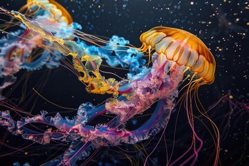 A group of jellyfish floating in the water. Perfect for marine life concepts