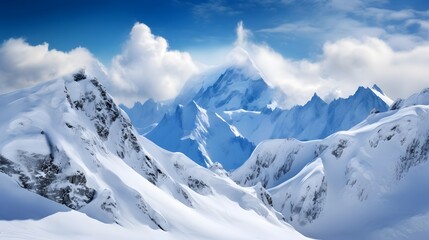 Panoramic view of the snowy mountains in winter. Caucasus, Russia