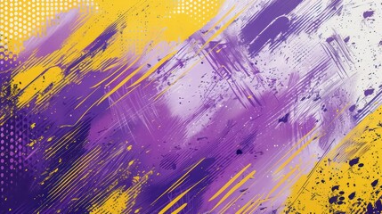 halftone and brush paint in violet and yellow 
