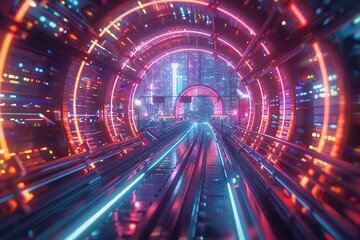 A futuristic sci-fi tunnel with glowing lights.