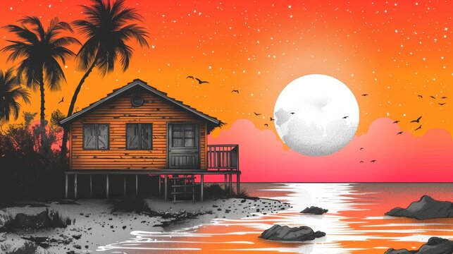 Illustration of a beach hut with black lines