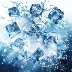 ice cubes blast on a white realistic background