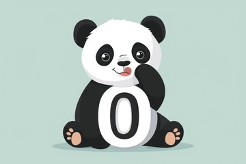 Panda bear sitting on the ground with number 0, suitable for educational concepts