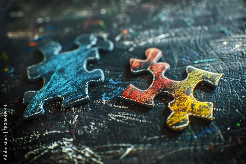 Poster detailed puzzle piece on a table, suitable for various concepts