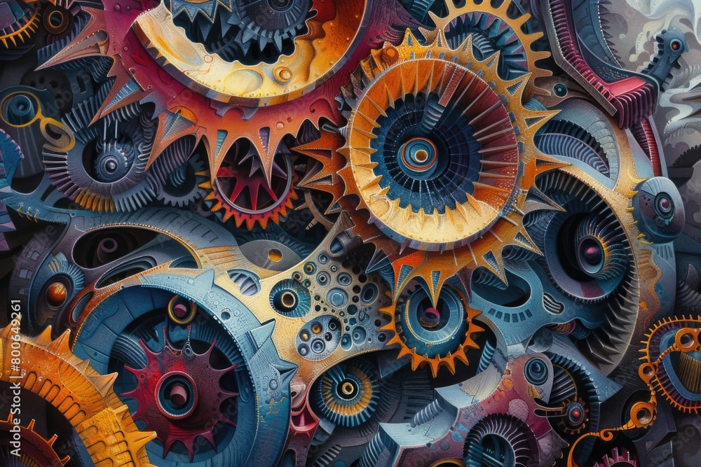 Poster close up of a bunch of gears. suitable for industrial concepts