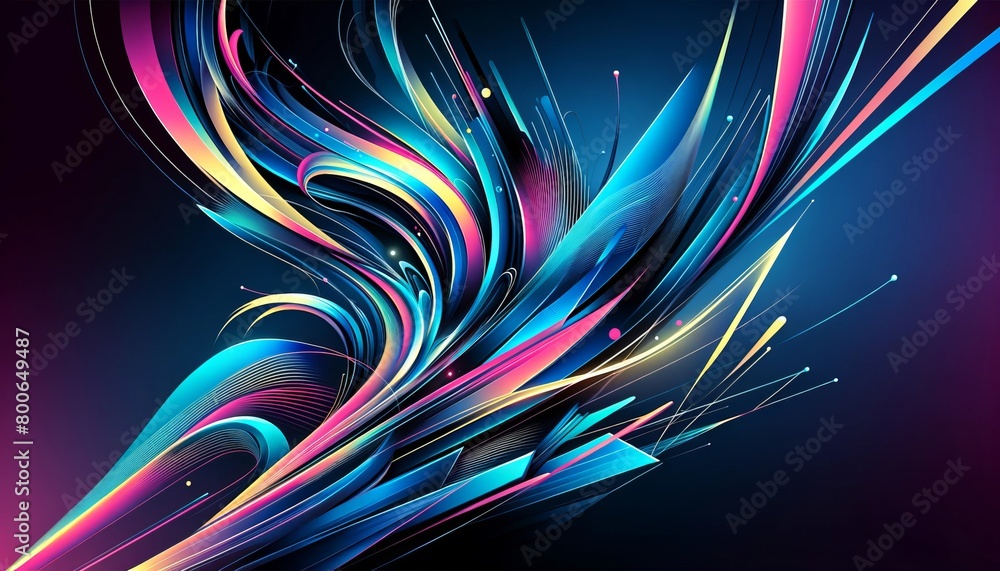 Aufkleber abstract artwork of colorful swirling lines with dynamic motion on a dark background.
