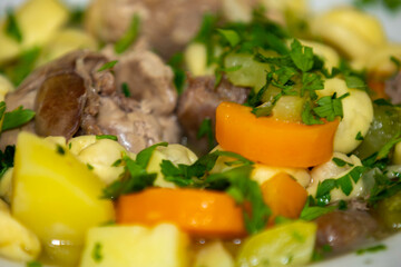 Traditional capeletti soup with chicken and vegetables. Typical winter dinner soup