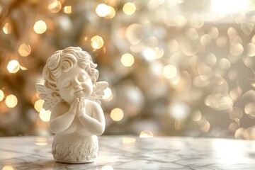 Fototapeta premium A small angel figurine sitting on a table. Suitable for various angelic-themed designs