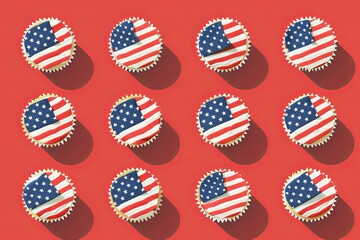 minimalistic flat illustration of donuts decorated in the colors of USA flag