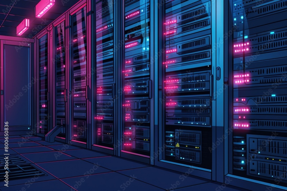 Aufkleber rows of servers in a server room, suitable for technology concepts