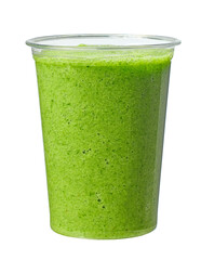 take away cup of green spinach and banana smoothie - obrazy, fototapety, plakaty