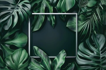 A square frame surrounded by green leaves. Perfect for design projects