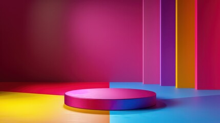 colorful product podium, minimalist, clean and vivid colors