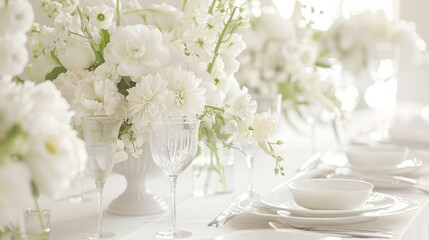 Table Set With White Flowers and Plates