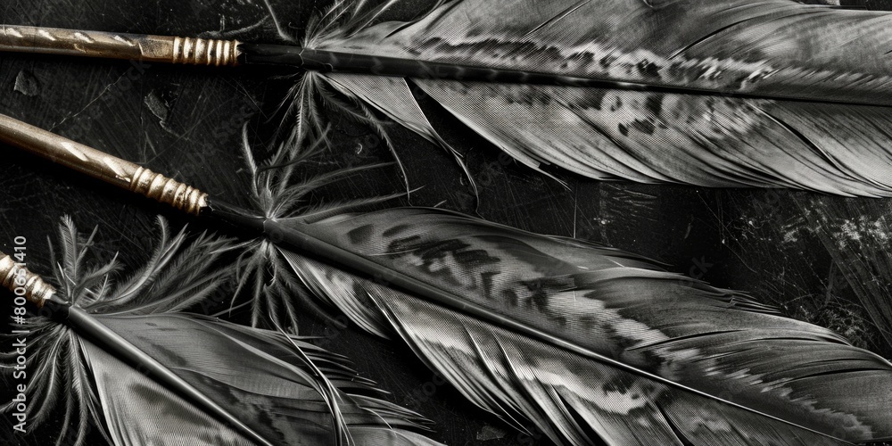 Poster Black and white image of feathers, versatile for various projects