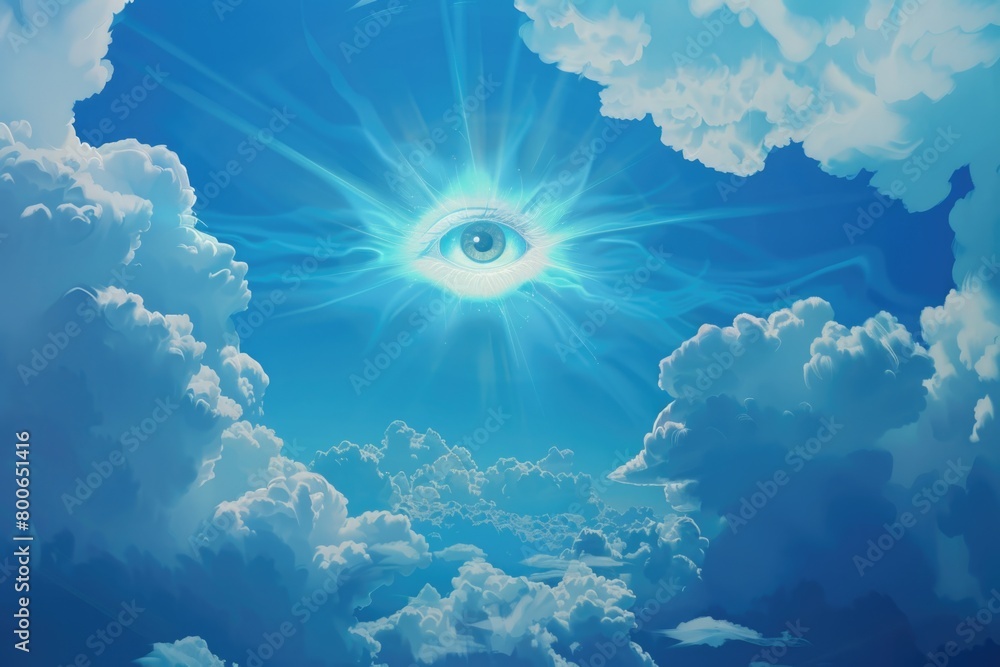 Aufkleber a unique painting of an eye in the sky, suitable for various design projects