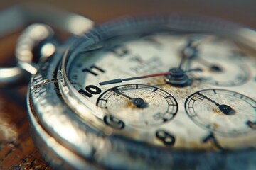 Close up of a pocket watch on a table, suitable for time management concepts