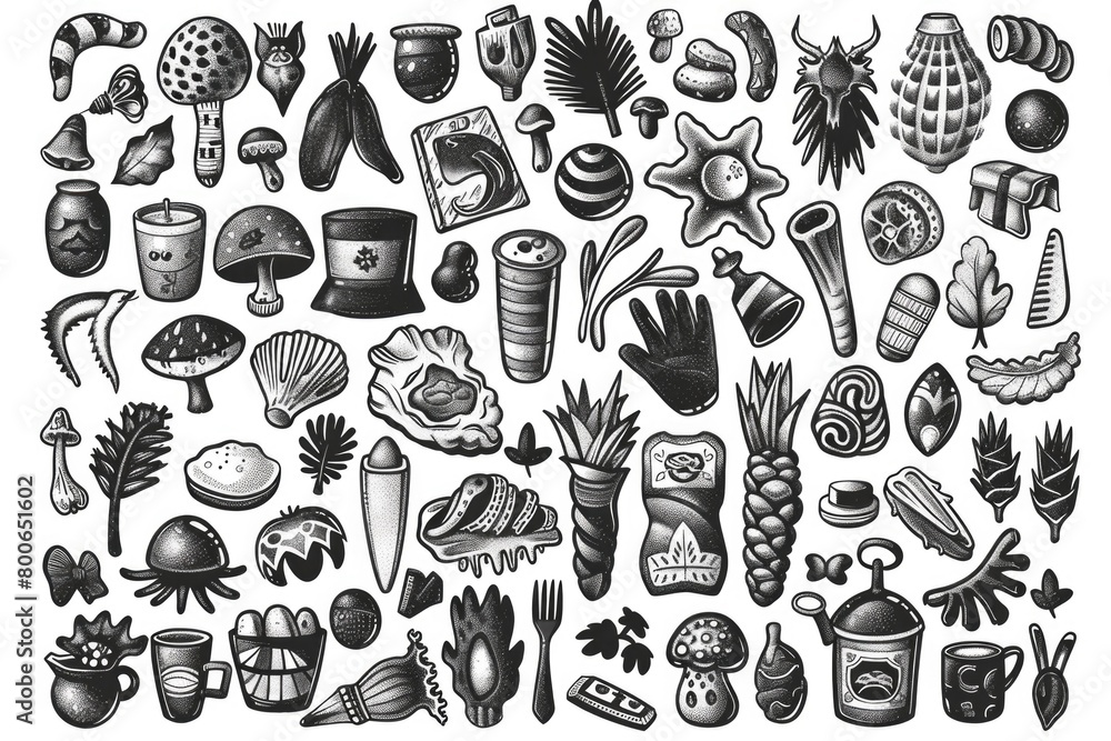 Poster collection of different black and white sketches. suitable for design projects