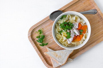 Chicken noodle soup. Homemade lunch