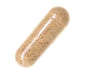 One vitamin capsule isolated on white. Health supplement