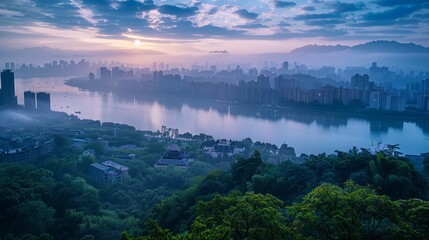 Hangzhou skyline, China, blend of nature and urban development