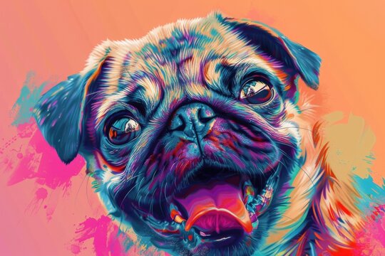 A cute pug dog painted on a pink background, perfect for pet lovers or animal-themed designs