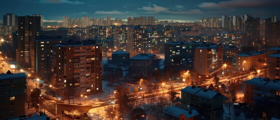 residential buildings in the city in a very beautiful scenery at night