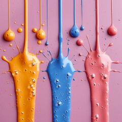Vibrant colored paints splashing on canvas