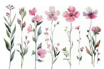 A painting of pink flowers on a white background. Suitable for various design projects
