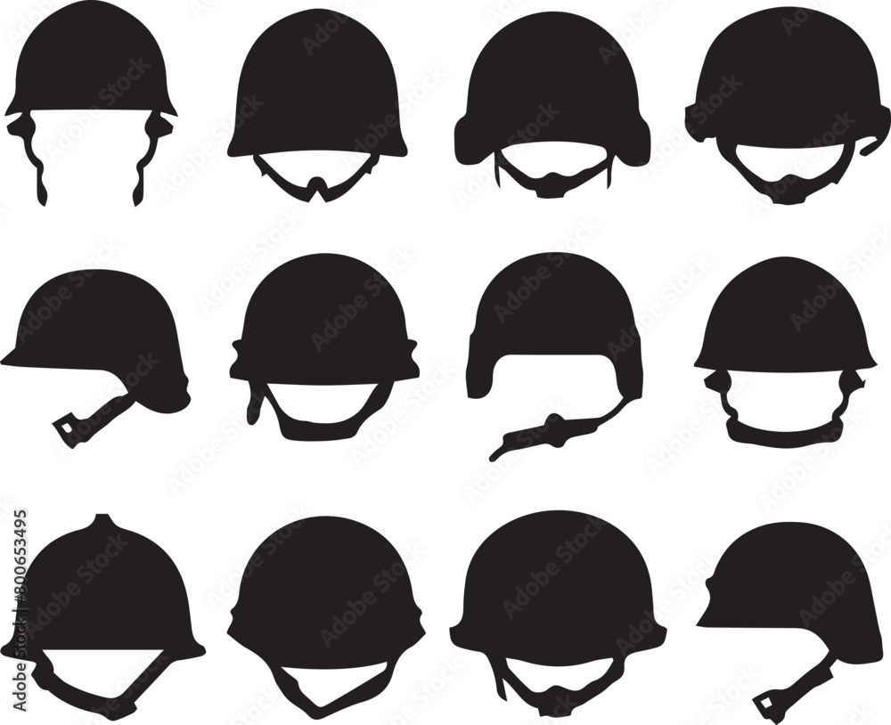 Poster Military Helmets Silhouette Set