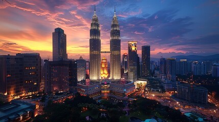 Kuala Lumpur skyline, Malaysia's twin towers - Powered by Adobe