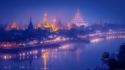 Mandalay skyline, Myanmar, cultural heritage and temples