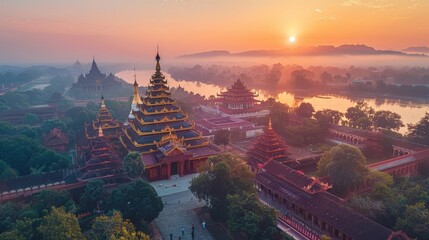 Mandalay skyline, Myanmar, cultural heritage and temples