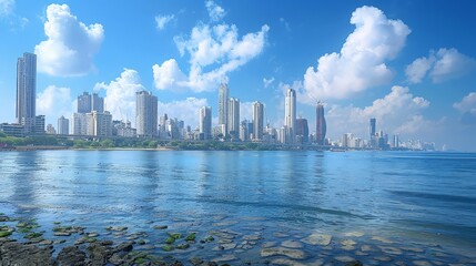 Mumbai skyline with sea link bridge, coastal urban vista