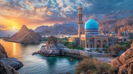 Muscat skyline, Oman, coastal and mountainous backdrop - Powered by Adobe