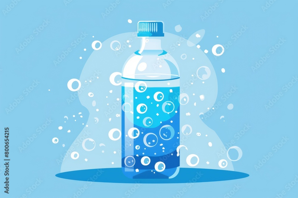 Poster A clear water bottle with bubbles floating around it. Perfect for hydration concepts