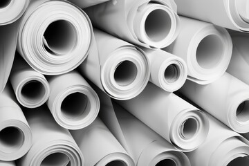 A bunch of rolls of paper stacked on top of each other. Ideal for backgrounds or printing industry concepts