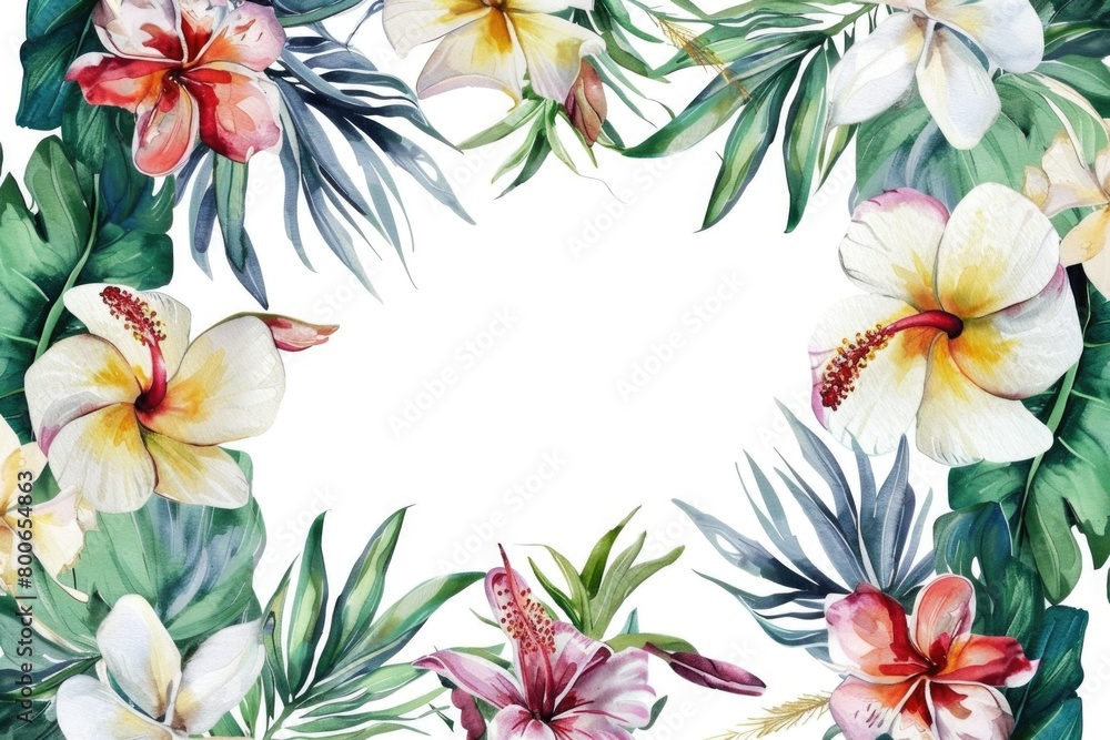 Poster A picture of a frame adorned with flowers and leaves. Perfect for adding a touch of nature to your designs