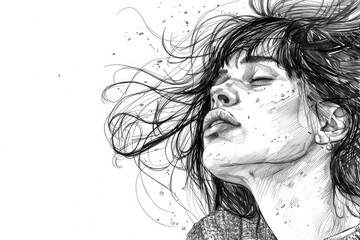 Fototapeta premium A drawing of a woman with her hair blowing in the wind. Suitable for various design projects