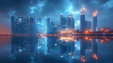 Singapore skyline at Marina Bay, futuristic architecture