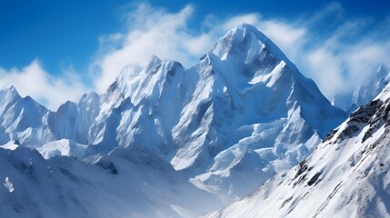 Beautiful panoramic view of snowy mountains on a sunny day