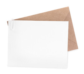 Blank card and red letter envelope on white background