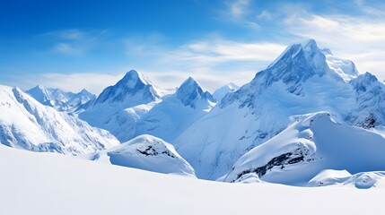 Fototapeta na wymiar Panoramic view of snowy mountains in winter, Caucasus, Russia