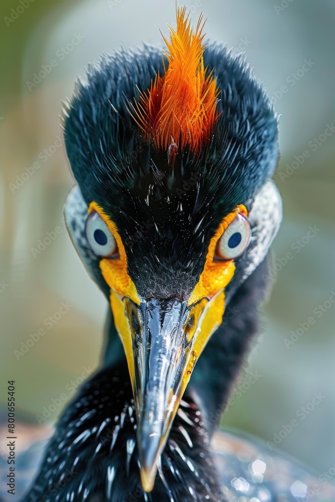 Poster Close-up image of a bird with an orange mohawk. Perfect for nature and wildlife themes