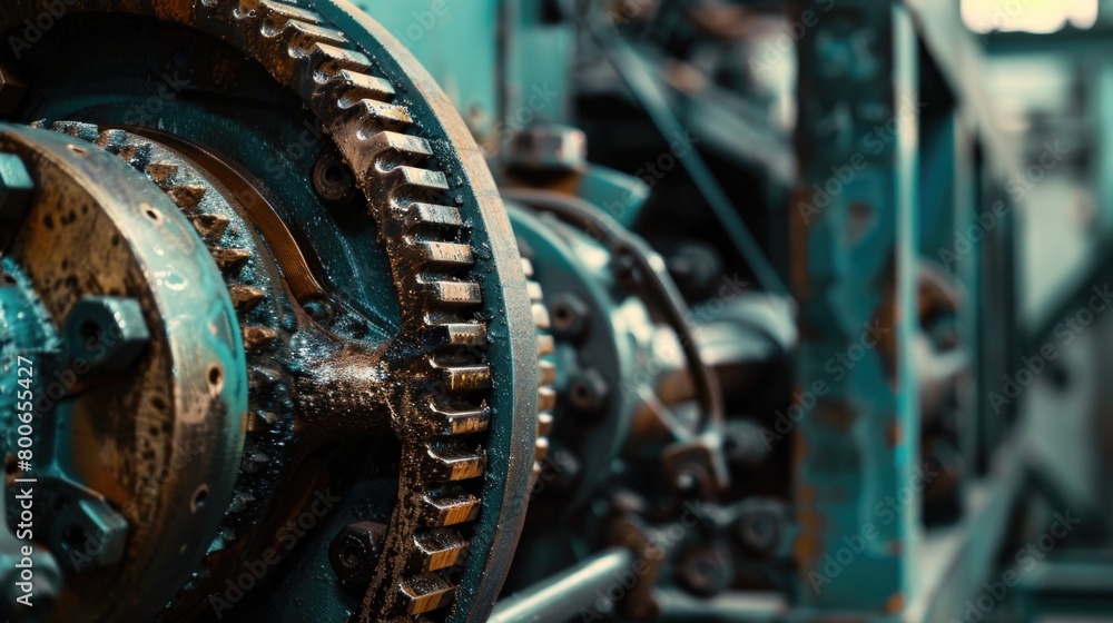 Poster detailed view of machine with gears. suitable for industrial design concepts